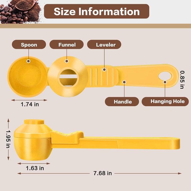 CEILUPY 2-in-1 Coffee Scoop with Funnel, 2 Teaspoon Measuring Spoon for Reusable Pods, Ground Coffee, Protein Powder & Tea, Mess-Free Plastic Design (Yellow) - Image 5